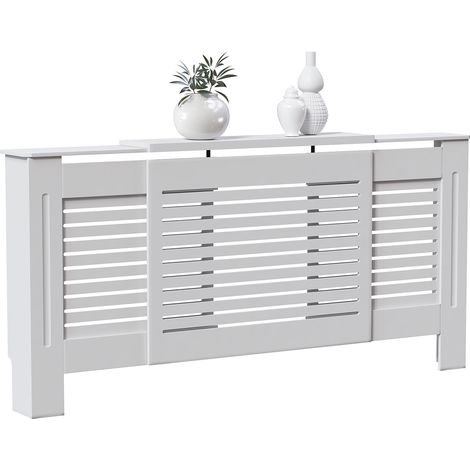 Milton Radiator Cover MDF Modern Cabinet Slatted Grill, White, Adjustable