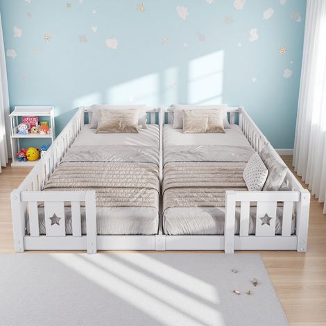 Lit au sol Enfant, Lit Enfant avec Barriere, Lit Cabane Deux Places, D'empêcher Efficacement Bébés Retournent Pendant Sommeil, Risque Chute Lit Permettant (Sans Lattes Sommier) (1/5)
