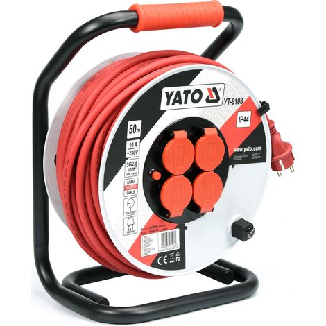 Cable de extensión en carrete de 50 m con 4 enchufes de 32,5 mm² - YT-8108