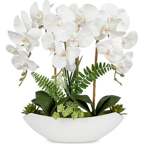 Plante artificielle Orchidée - Fleurs artificielles Décoratives Kunstblumen Avec Toucher Réel - Fleurs en Céramique dans un Pot - Décoration de Table, de Fenêtre, Hauteur 41cm (1/5)