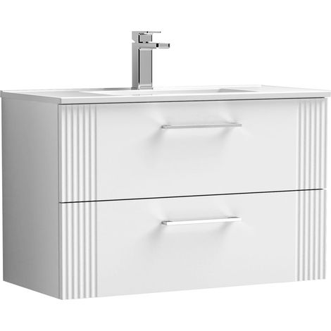 Belvide Partial Fluted 2 Drawer Wall Hung Vanity Unit with 1 Tap Hole Minimalist Basin - 800mm - White