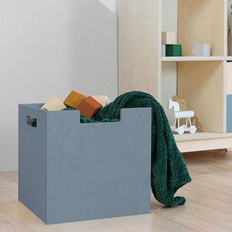 Boîte de rangement bois modèle 2 - poignées - Gris - 33 x 33 x 37 cm (1/4)