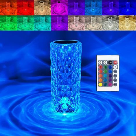 Crystal Diamond Table Lamp, 16 Colors Touch Control Bedside Lamp with USB Port, Romantic Pink LED Night Light with Remote Control for Bedroom, Living Room, Party