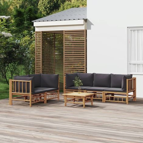 Salon de jardin 6 pcs - Ensemble Table et Chaise de Jardin - avec coussins gris foncé bambou BV862686 - BonneVie (1/5)