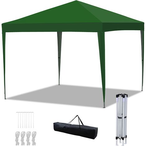 TolleTour Carpa plegable impermeable de 3 x 3 m, con altura ajustable y bolsa de transporte, color verde (1/5)