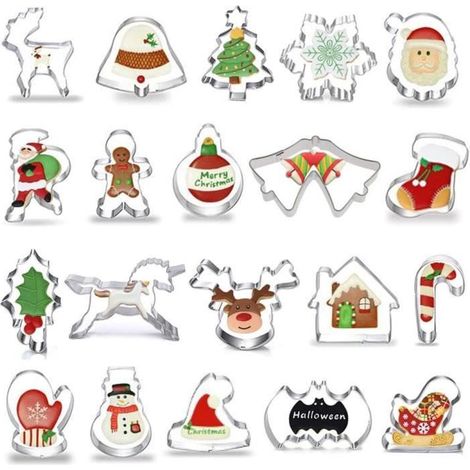 20 pièces. Lot d’emporte-pièces en Acier Inoxydable pour Les fêtes, décoration de gâteaux et tartes, Biscuits, pâte à Sucre, (1/4)