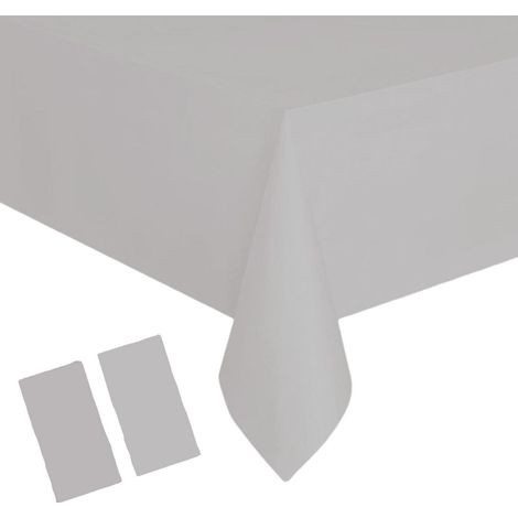 2x Einweg Tischdecke Silber 137x274cm Kunststoff wasserdicht für Partys