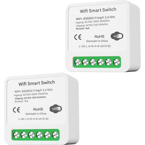 Lot de 2 interrupteurs d'éclairage intelligents - Wi-Fi - Bluetooth - Télécommande DIY - Convient derrière l'interrupteur mural - Compatible avec Google Home. Alexa Echo. Smart Life/Tuya (1/5)