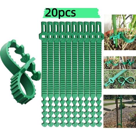 Attaches réutilisables pour plantes, lot de 20, 24 cm, liens pour tuteurs, arbres et arbustes, vert (1/5)
