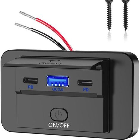 Cargador de coche de 12 V con carga rápida vía USB-C y USB-A，36 W PD3.0 y 18 W QC3.0，Resistente al agua y ligero para coche，autobús y motocicleta (1/5)