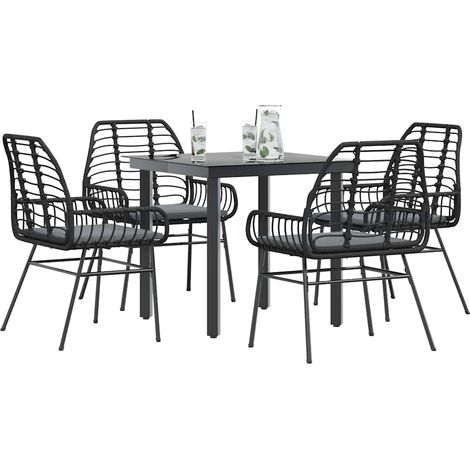 Ensemble à manger de jardin et coussins 5 pcs-Salon de jardin-Ensemble repas d'extérieur noir rotin verre 288896 (1/5)