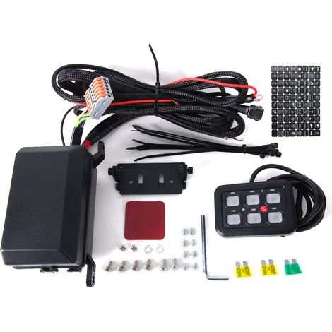Système d'alimentation avec commande par fusible et interrupteur à panneau à 6 ou 8 canaux pour projecteur LED adaptable à une Jeep Wrangler - 6 canaux (1/4)
