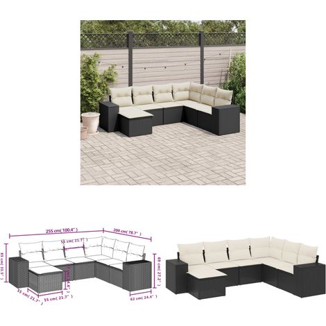 Salon de jardin 7 pcs avec coussins noir résine tressée - Ensemble Salon De Jardin - Meuble Extérieur - Jardin Design - Mobilier De Jardin - Chaise Longue - Home & Living (1/3)