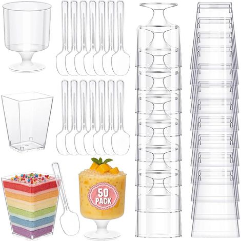 50 Verrines,150 ml,Plastique sans BPA,Cuillères incluses,Réutilisables,Fêtes et Pâtisseries (1/5)
