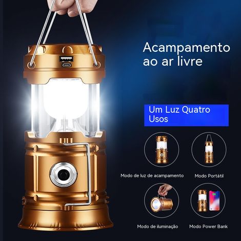 Lanterne solaire multifonctionnelle de camping, LED portable et étanche pour tentes et activités de plein air, noire