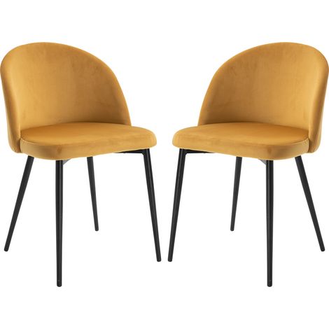 Lot de 2 chaises design velours KATE moutarde (1/5)