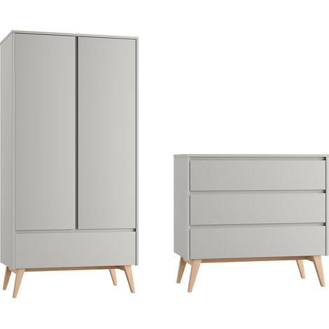 Armadio 2 ante 3 cassetti Swing grigio e marrone 92cm