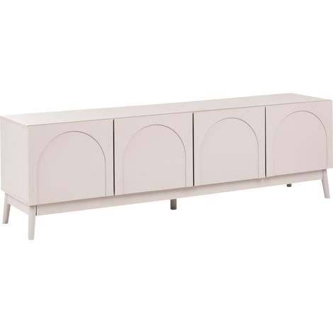 Mueble TV moderno con sistema de organización de cables aglomerado patas de madera de pino beige claro Boulia (1/5)