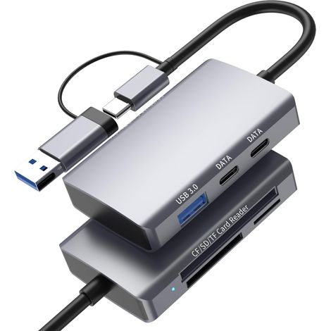 6-in-2-SD-Kartenleser, CFast/SD/TF-Speicherkartenleser für iPhone/iPad/Computer, CF/Dual-USB-C und USB-A 3,0 Gbit/s mit Steckplätzen für TF/Micro-SD/SDHC/SDXC/MMC-Karten