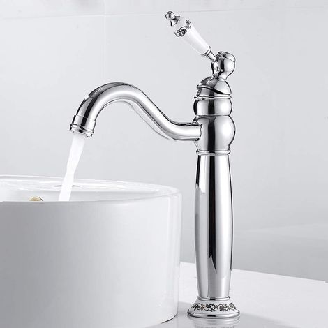 Grifo Baño Vintage Giratorio 360° Grifo Monomando Lavabo de Latón Grifos Mezclador con 3/8 Pulgada Mangueras Cromo (1/5)