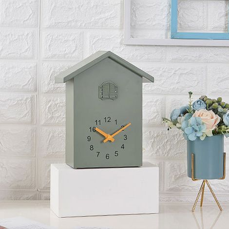 Reloj de pared con forma de casita para pájaros, estilo escandinavo, ABS, silencioso, verde, con salida de voz, para oficina, dormitorio, sala de estar. (1/5)