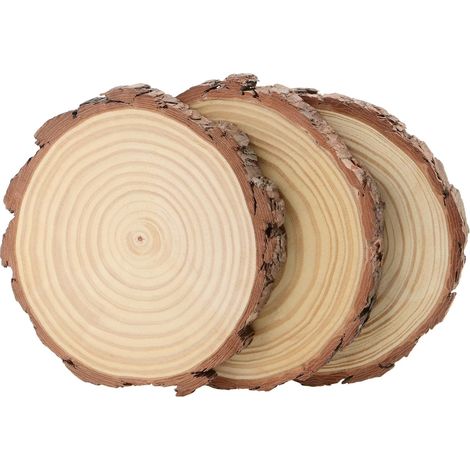 Rondin de Bois Naturel - Lot de 3 Disques en Pin 20-25 cm - Tranches de Bois Brut pour Bricolage, Décoration Noël et Mariage - Sans Trou (1/5)