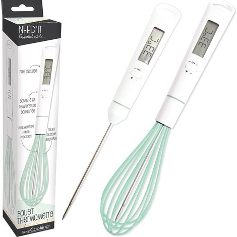 ScrapCooking 5167 - Frusta termometro per pasticceria 2-in-1, termometro da cucina per cottura al cioccolato, caramello, zucchero, con sonda di temperatura rimovibile, in silicone, compatibile con (1/5)