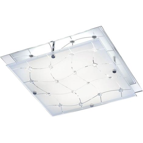 Plafonnier avec cristaux plafonnier en verre lampe de couloir lampe de salon, dépoli, 4x 3W 4x 255lm blanc chaud, LxPxH 32x32x7,5 cm