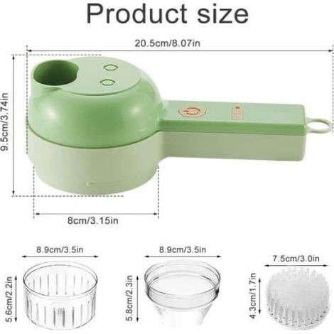 Trancheuse À Légumes - Électrique Sans Fil 4 En 1 - Coupe Écrase Épluche Nettoie - Portable 200 Ml - Pour Cuisine Maison Et Extérieur - 1 Pièce (1/4)