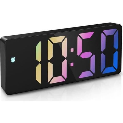 Réveil numérique, réveil LED, avec fonction snooze, luminosité réglable, mode jour (texte noir + couleur). (1/4)
