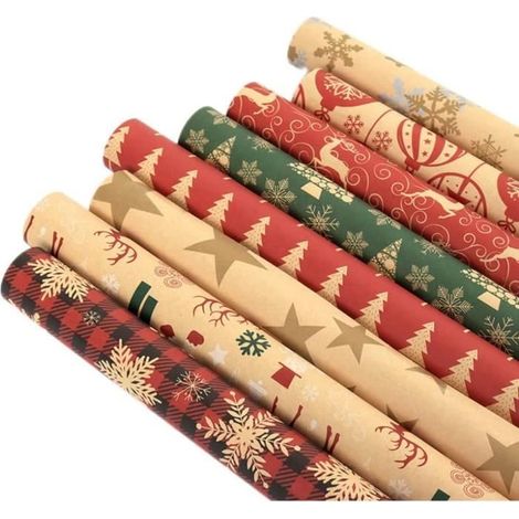 Papier cadeau de Noël Kraft, rouleau de papier d'emballage pour emballer des cadeaux lors de la fête, ensemble de 8 pièces. (1/4)