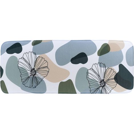 Grand Tapis de salle de bain en Microfibre 45 x 120 cm déco Flowers Bleu et Vert - TENDANCE (1/2)