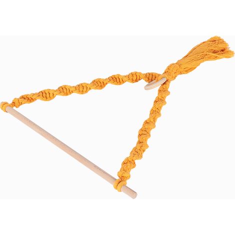 Porte-mouchoirs en corde de chanvre jaune tressée avec pompons, idéal pour suspendre des photos et ranger des accessoires.