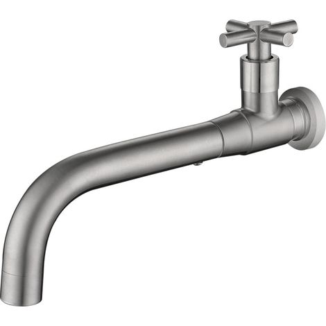 Robinet de lavabo mural (argent brossé), eau froide, acier inoxydable 304 (1/5)