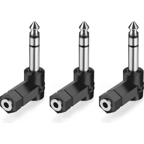Paquete de 3 adaptadores de audio en ángulo recto de 6,35 mm macho a 3,5 mm hembra TRS de 3 polos para estudio de música (1/5)