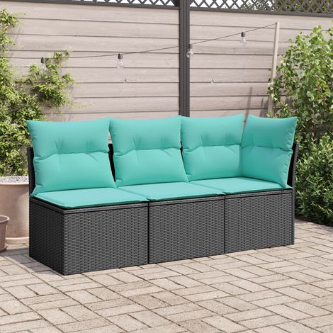 Gartensofa mit Kissen 3-Sitzer Schwarz Poly Rattan (1/5)