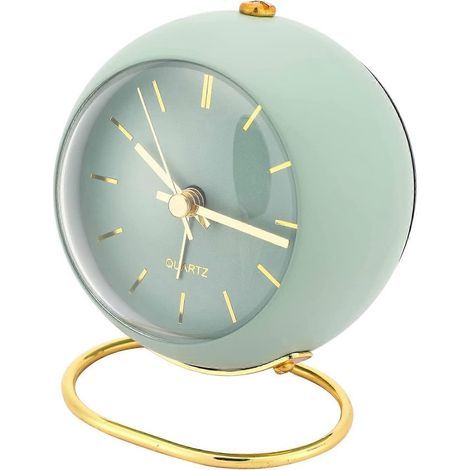 Réveil silencieux avec lumière et alarme sonore, réveil rétro de chevet, de voyage, pour chambre d'enfant ou bureau (vert) (1/5)