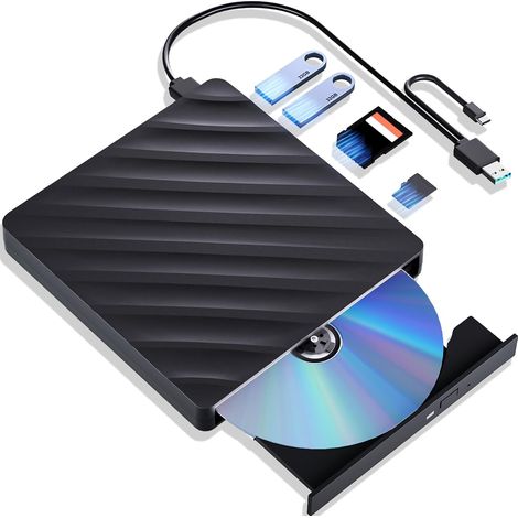 Lecteur Blu-ray externe 5 en 1 portable avec USB 3.0 Type-C Graveur CD DVD 3D Blu Ray avec port SD/TF, lecteur Blu-Ray compatible avec ordinateur portable Windows (1/5)