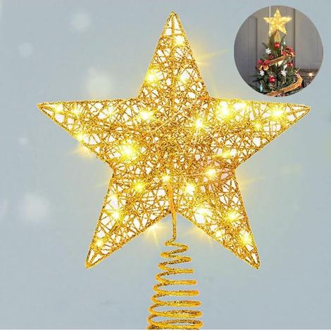 Étoile de Noël Dorée pour Sapin - Étoile Glitter de 25 cm avec 20 LED - Minuterie - Alimentation par Piles ou USB - Décoration Lumineuse pour Sapin (1/5)