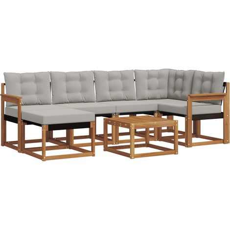 Outdoor Sofa Set with Cushion 7 pcs Natural and Light Grey vidaXL