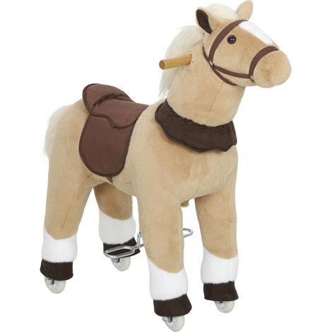 Cheval à bascule animal à bascule sur roulettes avec selle et harnais pour enfant de 3 à 5 ans 70 x 28 x 80 cm marron (1/5)