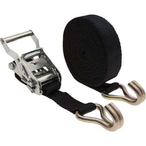 Sangle d'arrimage avec tendeur à cliquet et 2 crochets - 35 mm x 7 m - Noir - Linxor (1/3)