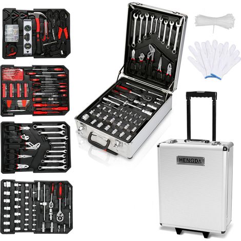 Jiubiaz Valigia Attrezzi 1031 Pezzi Completa con Ruote Manico Telescopico Profilo Alluminio Set per Casa Auto Officina per Garage uso Mobile (1/5)