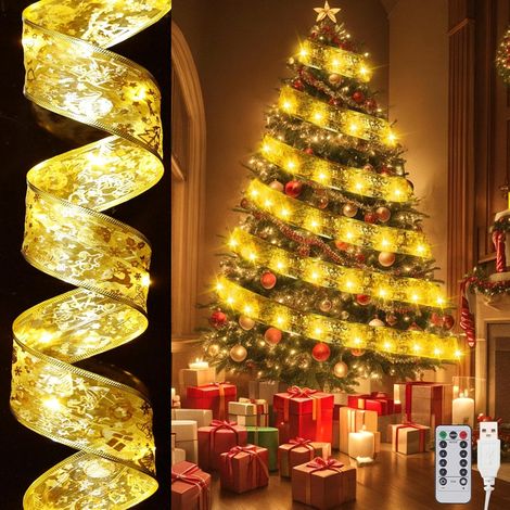 Guirlande lumineuse pour sapin de Noël - 8 modes d'éclairage pour illuminer votre sapin - 3,8 cm x 10 m, lumière chaude，USB