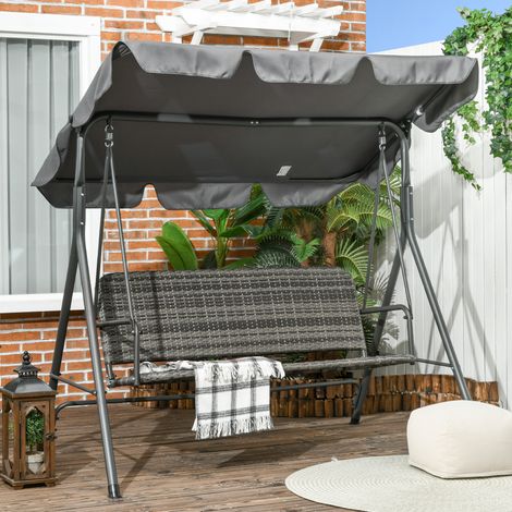 Balancelle de Jardin 3 Places avec Toit Réglable en Rattan PE, 167x112x153cm, Gris Foncé (1/5)
