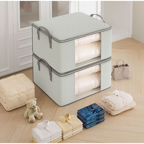 Dos bolsas de almacenamiento plegables de gran capacidad para ropa y edredones, ideales para armarios de dormitorio, 60 x 40 x 30 cm. (1/4)