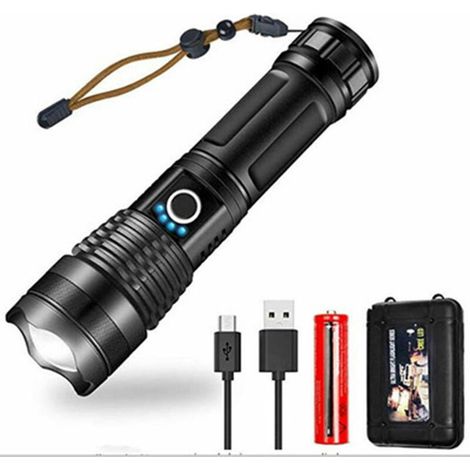 10000 lumen LED flashlight, 5000mAh USB rechargeable 26650 battery, including 5 lighting modes, scalable, long-life tactical flashlight for camping, hiking, hunting and emergency (1/5)