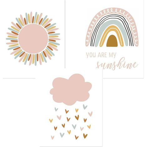 Lot de 3 Affiches Décoration de Chambre d'Enfant Soleil Arc-en-Ciel Nuage Pluie Fleur Image Murale Sans Cadre Garçons Filles Salon Chambre Décoration Murale (21 x 30 cm) (1/4)