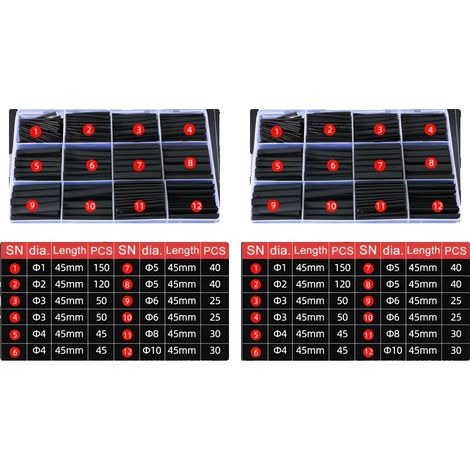 Tuyau thermorétractable, rapport de rétrécissement 2:1, ignifuge, 1300pcs- boîte (1/2)
