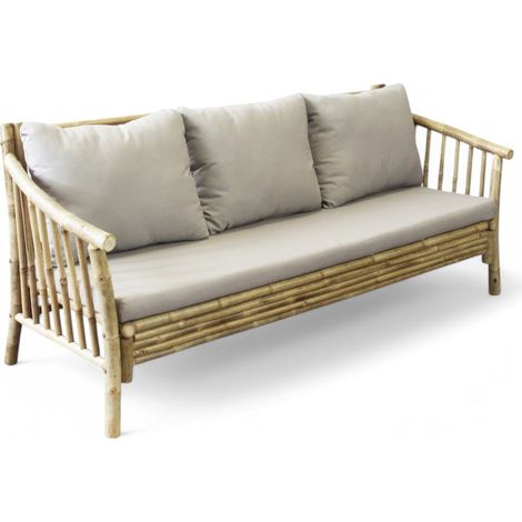 Divano rettangolare in legno bamboo marrone con cuscini 195x67xH35/80 cm Bronx (1/5)
